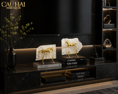 Maison Couture - Set 2 Tượng Ngựa Đồng Đá Thạch Anh Équestre Gilded Hidden Stallion Grande Quartz-TƯỢNG TRANG TRÍ-CẬU HAI HOME DECOR