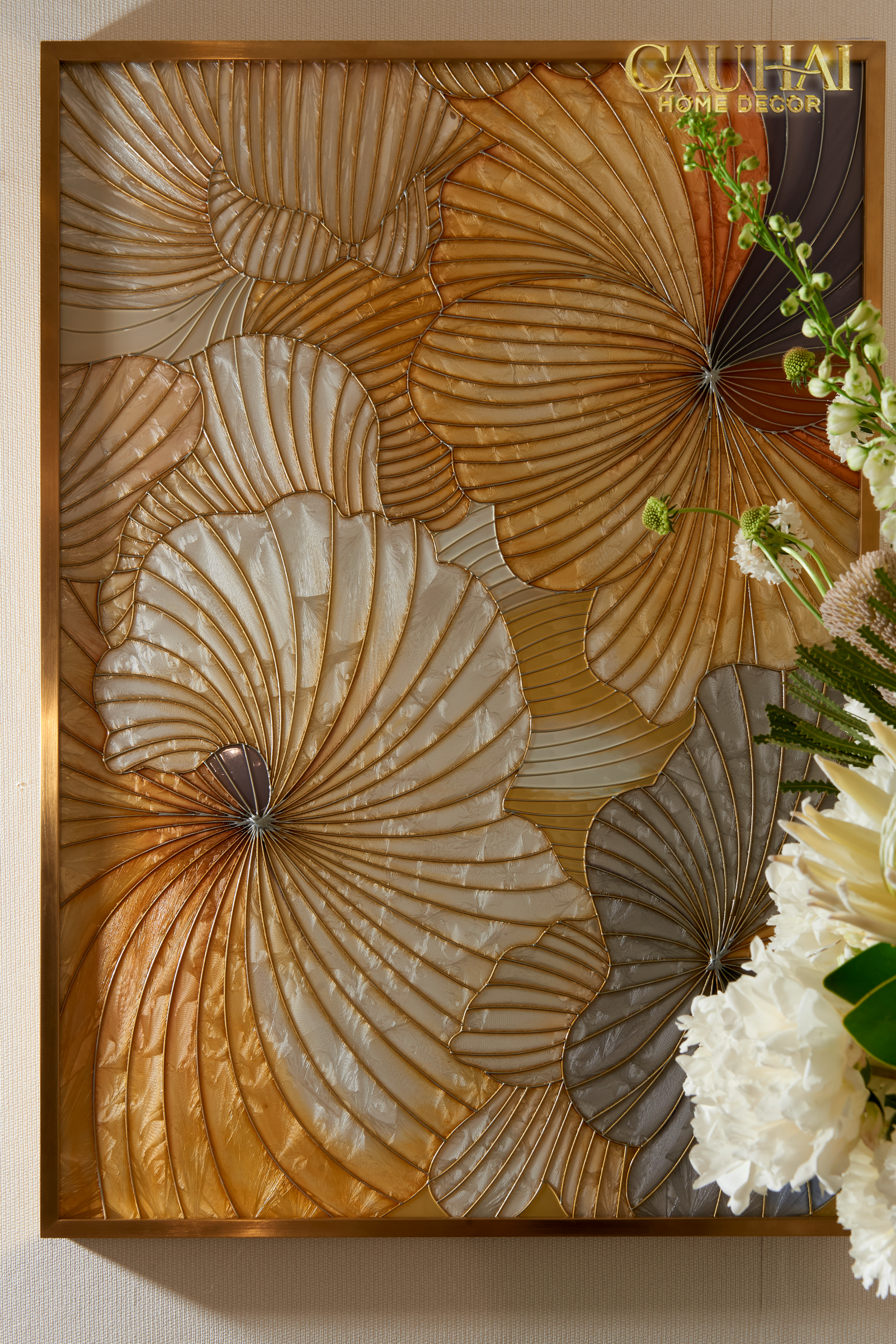 Maison Couture - Tranh Khảm Men Thuỷ Tinh Khung Thủ Công Khung Thép Không Gỉ Gilded Prism Enamel - Ginkgo Era 70x100-TRANH TREO TƯỜNG-CẬU HAI HOME DECOR
