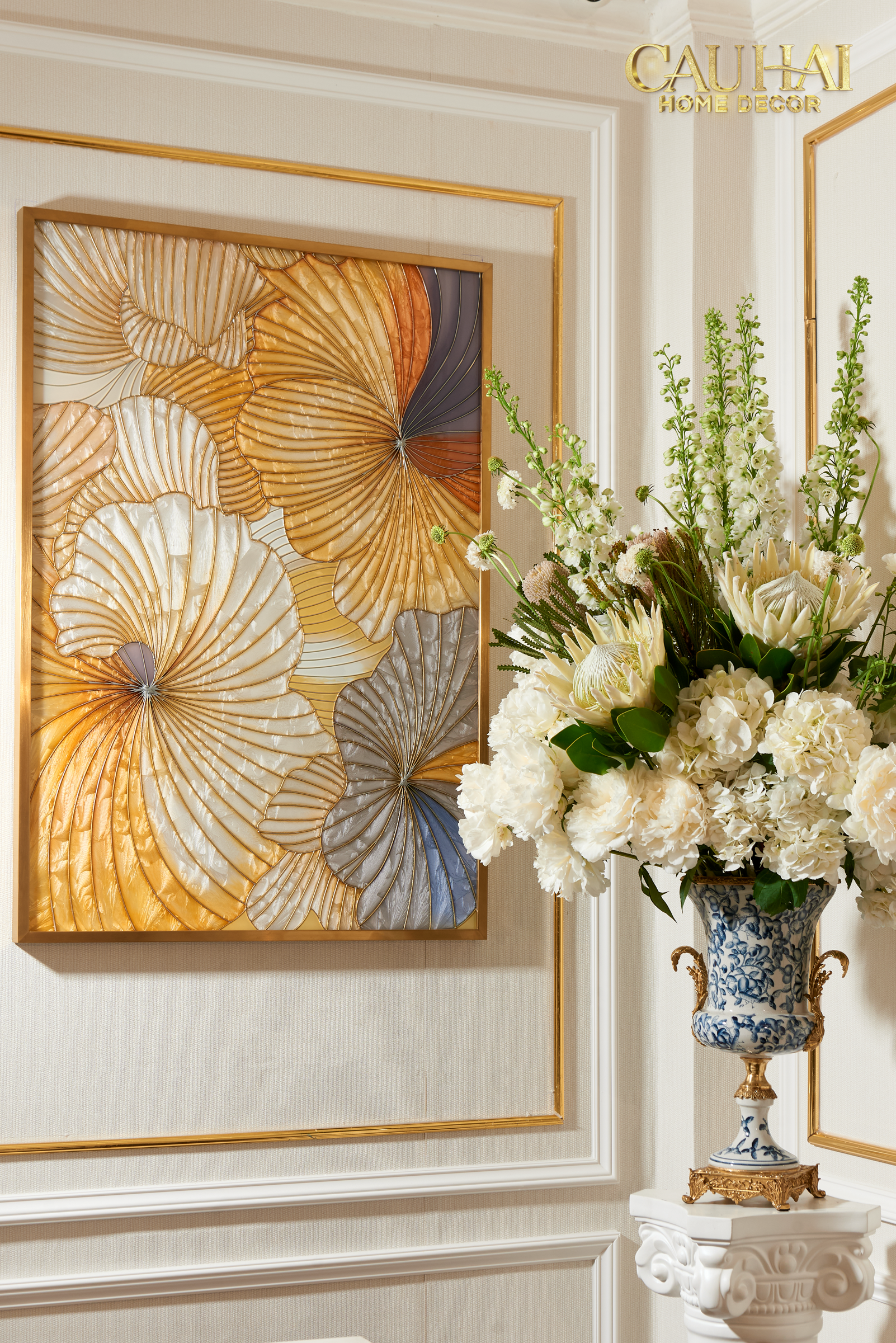 Maison Couture - Tranh Khảm Men Thuỷ Tinh Khung Thủ Công Khung Thép Không Gỉ Gilded Prism Enamel - Ginkgo Era 70x100-TRANH TREO TƯỜNG-CẬU HAI HOME DECOR