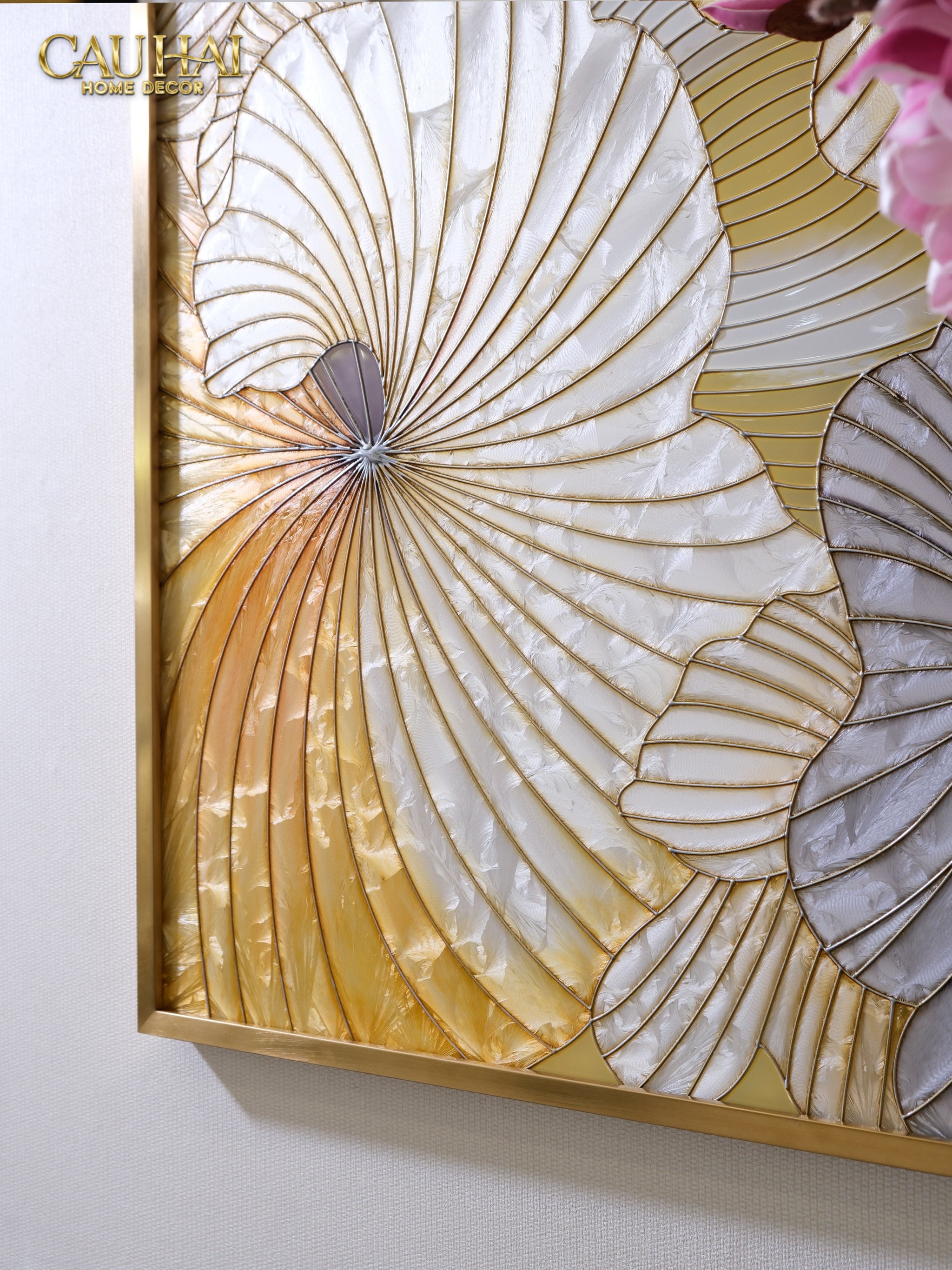 Maison Couture - Tranh Khảm Men Thuỷ Tinh Khung Thủ Công Khung Thép Không Gỉ Gilded Prism Enamel - Ginkgo Era 70x100-TRANH TREO TƯỜNG-CẬU HAI HOME DECOR