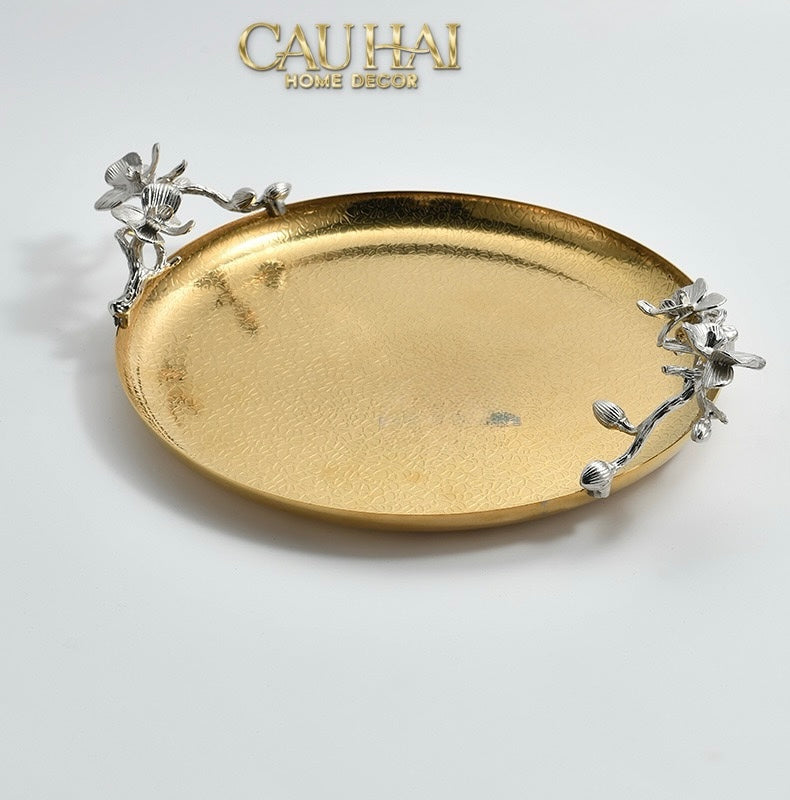 Maison Elysian Couture - Khay Tròn Đồng Platinum Cataleya Indira Brasson Decorative Trays 27x30x8-KHAY TRANG TRÍ-CẬU HAI HOME DECOR