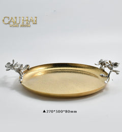 Maison Elysian Couture - Khay Tròn Đồng Platinum Cataleya Indira Brasson Decorative Trays 27x30x8-KHAY TRANG TRÍ-CẬU HAI HOME DECOR