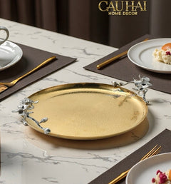 Maison Elysian Couture - Khay Tròn Đồng Platinum Cataleya Indira Brasson Decorative Trays 27x30x8-KHAY TRANG TRÍ-CẬU HAI HOME DECOR