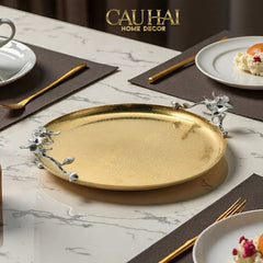 Maison Elysian Couture - Khay Tròn Đồng Platinum Cataleya Indira Brasson Decorative Trays 27x30x8-KHAY TRANG TRÍ-CẬU HAI HOME DECOR