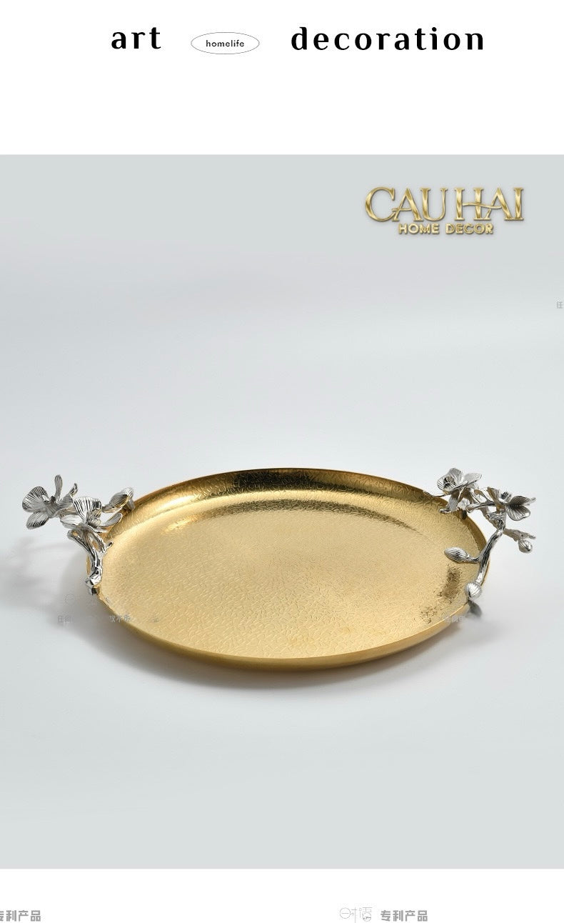 Maison Elysian Couture - Khay Tròn Đồng Platinum Cataleya Indira Brasson Decorative Trays 27x30x8-KHAY TRANG TRÍ-CẬU HAI HOME DECOR