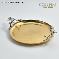 Maison Elysian Couture - Khay Tròn Đồng Platinum Cataleya Indira Brasson Decorative Trays 27x30x8-KHAY TRANG TRÍ-CẬU HAI HOME DECOR