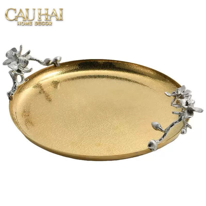 Maison Elysian Couture - Khay Tròn Đồng Platinum Cataleya Indira Brasson Decorative Trays 27x30x8-KHAY TRANG TRÍ-CẬU HAI HOME DECOR
