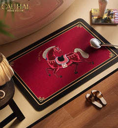 Thảm Cửa / Thảm Bathroom Micro Nappa Gen8 55*90/60*120 - Impérial Équestre Embroidered Cheval - Ruby Rouge-Thảm cửa / bathroom-CẬU HAI HOME DECOR