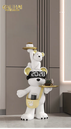 Tượng Gấu Trang Trí Kèm Khay & Đồng Hồ Milo Timekeeper H78-TƯỢNG TRANG TRÍ-CẬU HAI HOME DECOR