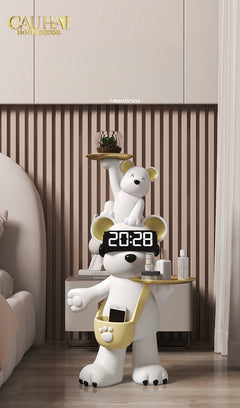 Tượng Gấu Trang Trí Kèm Khay & Đồng Hồ Milo Timekeeper H78-TƯỢNG TRANG TRÍ-CẬU HAI HOME DECOR