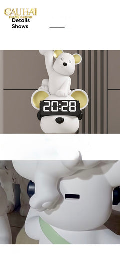Tượng Gấu Trang Trí Kèm Khay & Đồng Hồ Milo Timekeeper H78-TƯỢNG TRANG TRÍ-CẬU HAI HOME DECOR