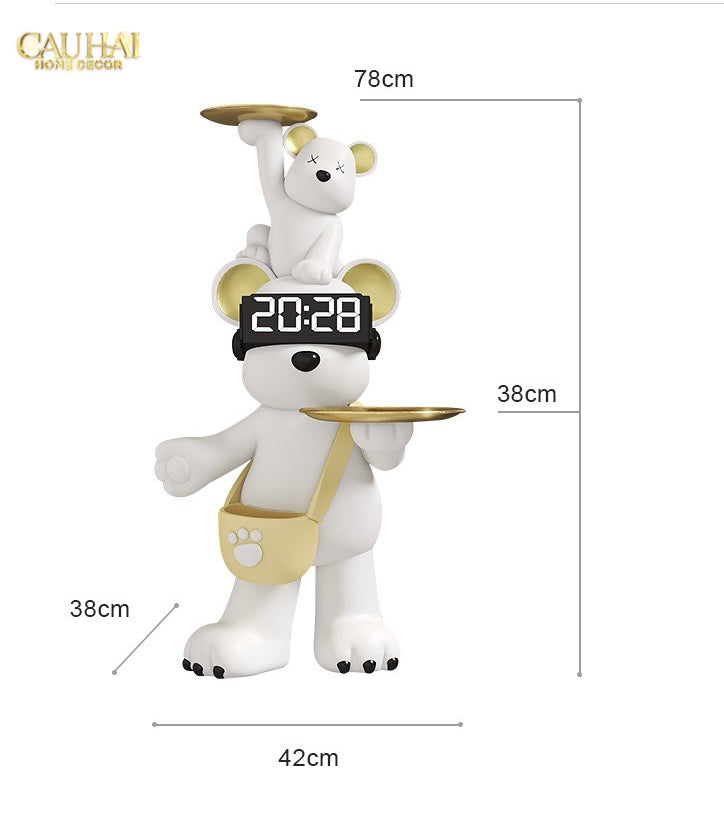 Tượng Gấu Trang Trí Kèm Khay & Đồng Hồ Milo Timekeeper H78-TƯỢNG TRANG TRÍ-CẬU HAI HOME DECOR