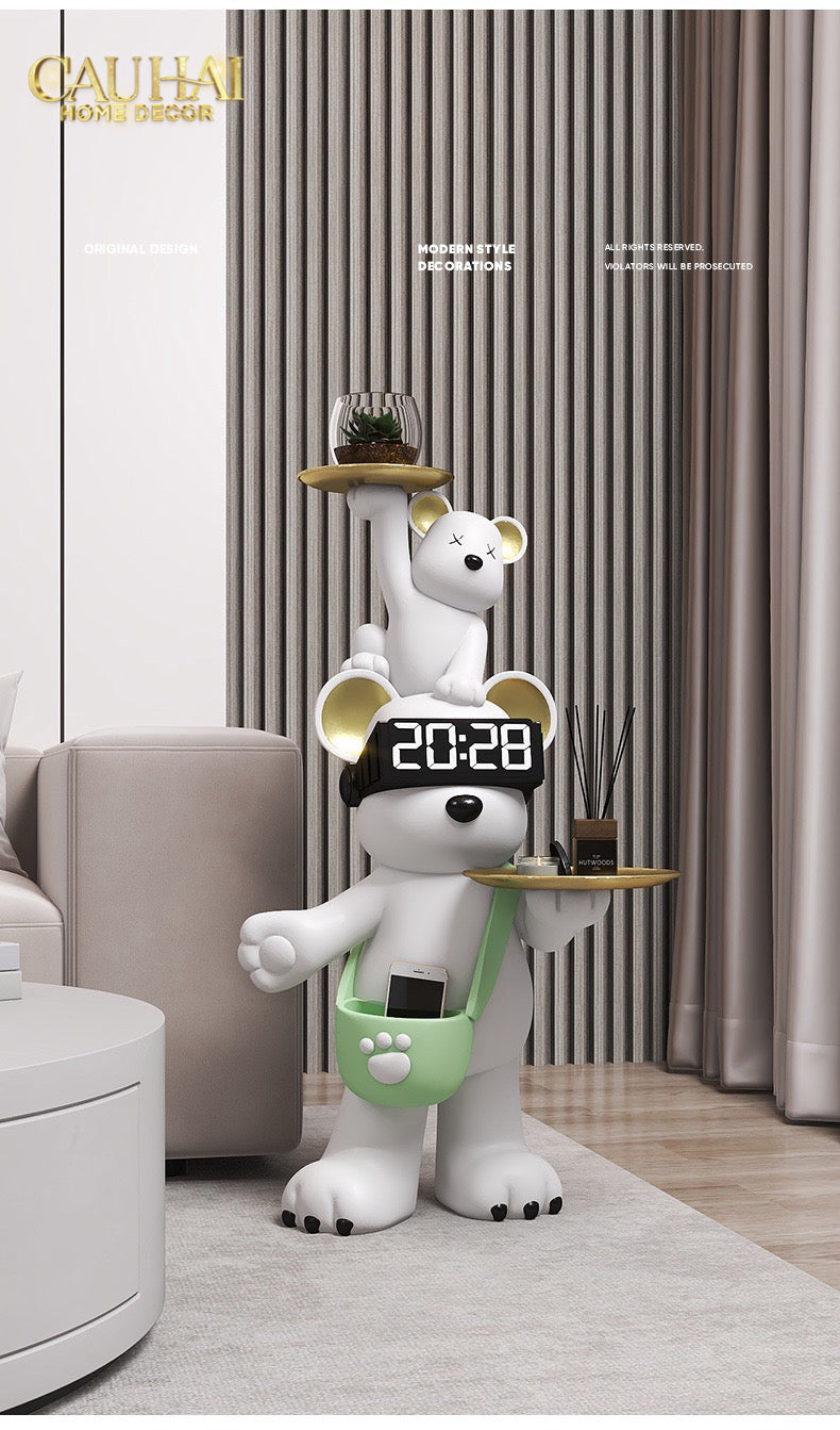 Tượng Gấu Trang Trí Kèm Khay & Đồng Hồ Milo Timekeeper H78-TƯỢNG TRANG TRÍ-CẬU HAI HOME DECOR