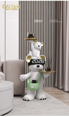 Tượng Gấu Trang Trí Kèm Khay & Đồng Hồ Milo Timekeeper H78-TƯỢNG TRANG TRÍ-CẬU HAI HOME DECOR