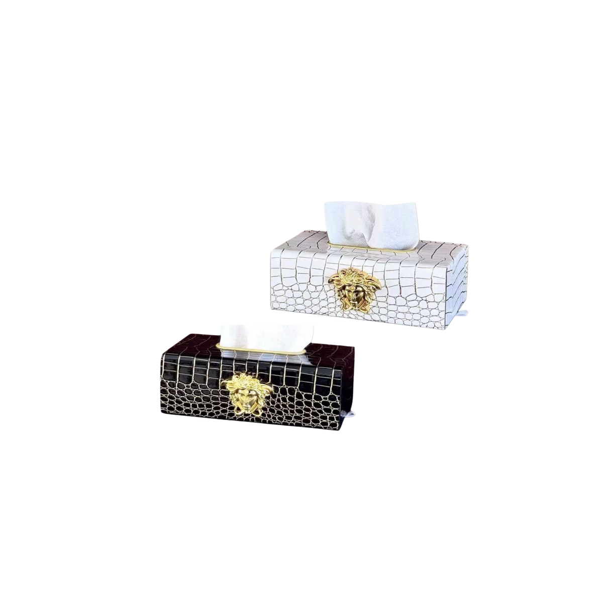 Maison Couture - Hộp Khăn Giấy Da V Class Medusa Croco Glossy Leather 24x13x9