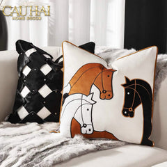 Vỏ Gối Nhung Triptyque Équestre Moderne Embroidered Belt 45-VỎ GỐI SOFA-CẬU HAI HOME DECOR