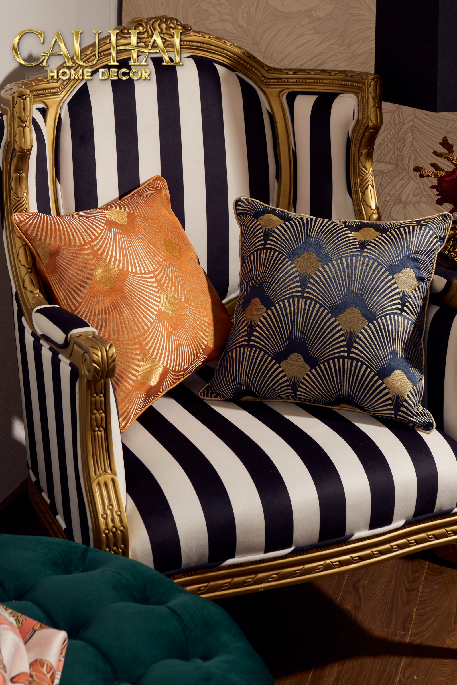 Jacquard St Patrick Blue D'Or Art Deco Fan Cushion Cover 45