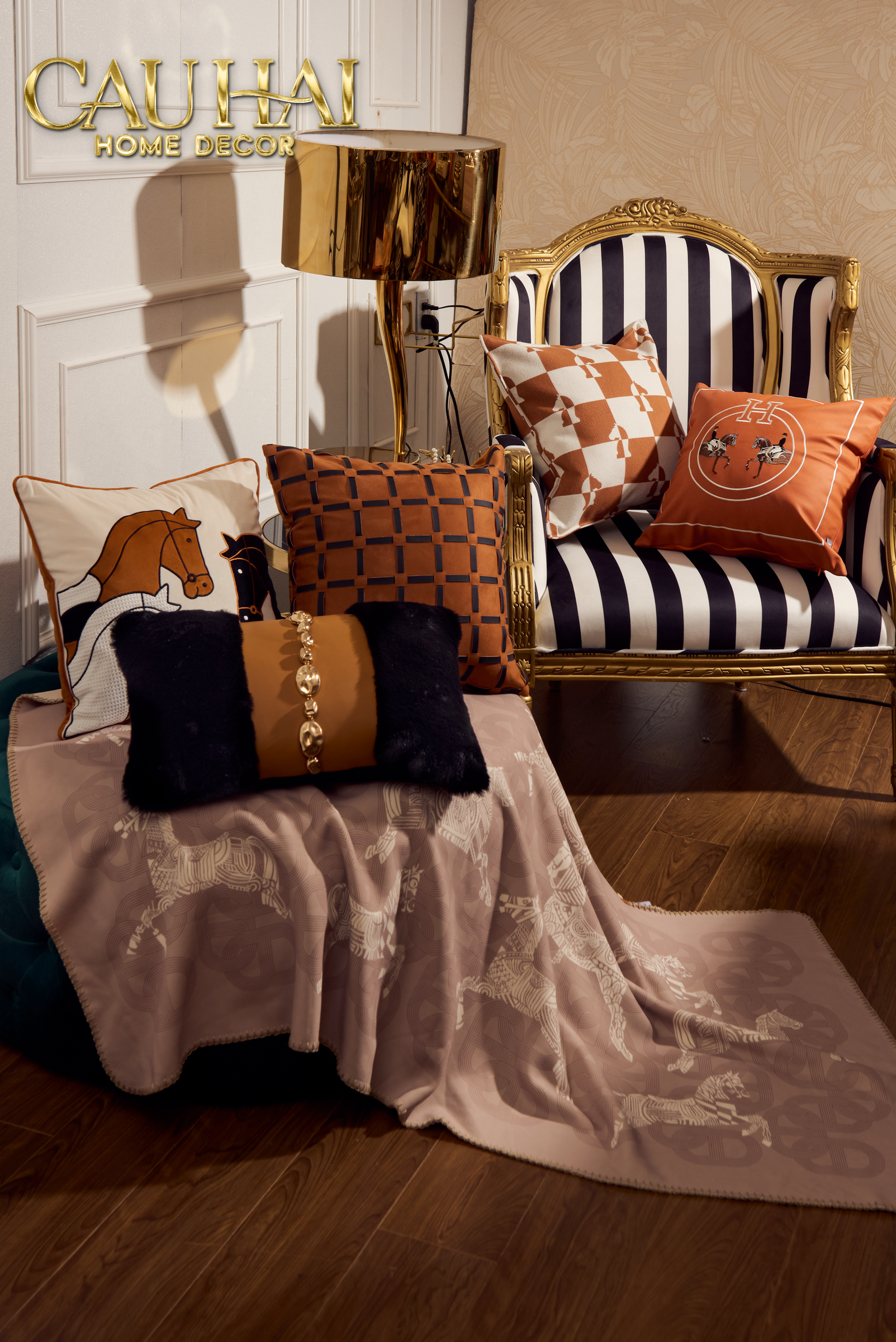 Triptyque Modern Equestrian Embroidered Velvet Pillow Cover Dialogue 45