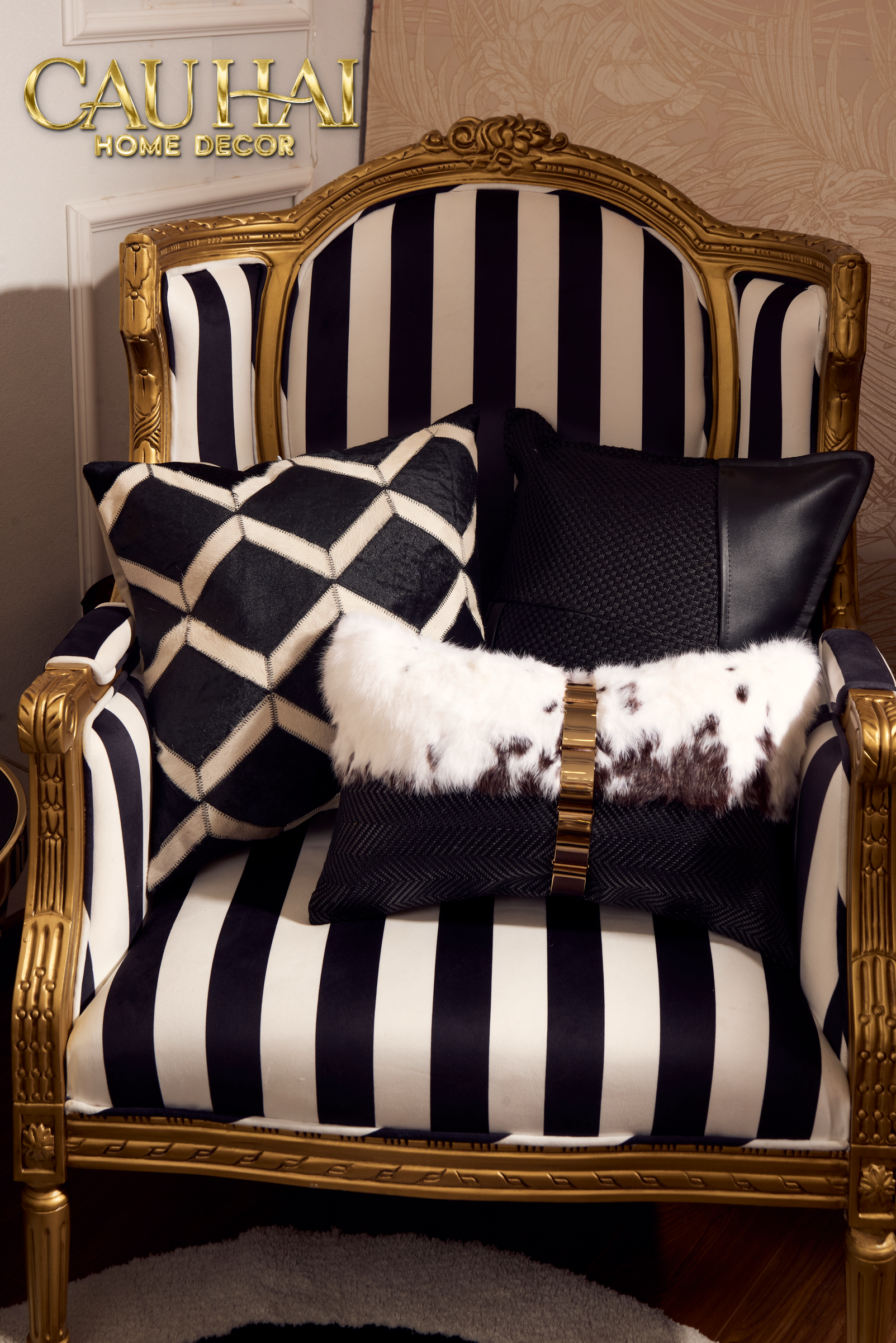 Maison Couture - Black Leather Rhombus Pattern Pillow Cover 50