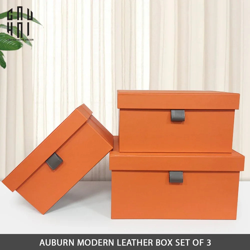 Auburn Modern Leather Box - Set 3 23x20x17 / 36x24x19 / 40x29x20-HỘP TRANG SỨC-Đối tác tại Trung Quốc theo từng đơn đặt hàng-CẬU HAI HOME DECOR