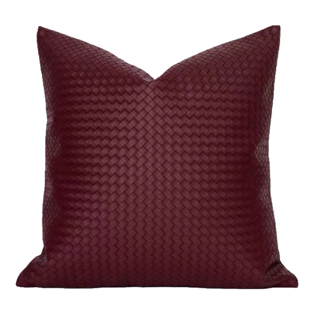 Vỏ Gối Da Burgundy Intrecciato Lattice 45-VỎ GỐI-Đối tác tại Trung Quốc theo từng đơn đặt hàng-CẬU HAI HOME DECOR