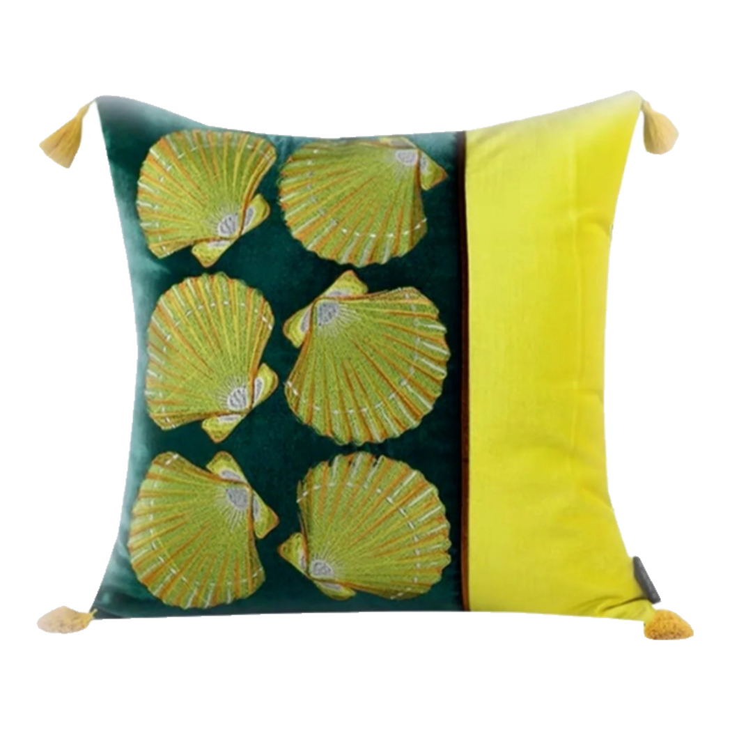 Vỏ Gối Lụa Thêu Velvet Scallop Raised Silk Embroidered Cushion 45-VỎ GỐI-Đối tác tại Trung Quốc theo từng đơn đặt hàng-CẬU HAI HOME DECOR