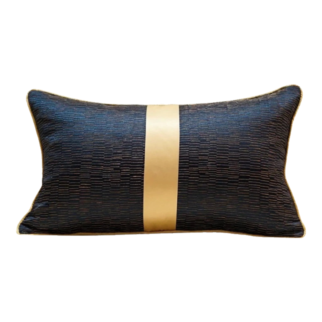 Gối Lụa Jacquard Navy Sovereign Golden Lignes 30X50-VỎ GỐI-Đối tác tại Trung Quốc theo từng đơn đặt hàng-CẬU HAI HOME DECOR