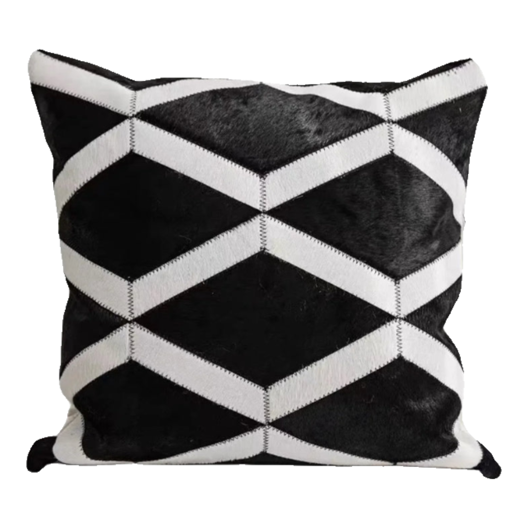 Maison Couture - Black Leather Rhombus Pattern Pillow Cover 50