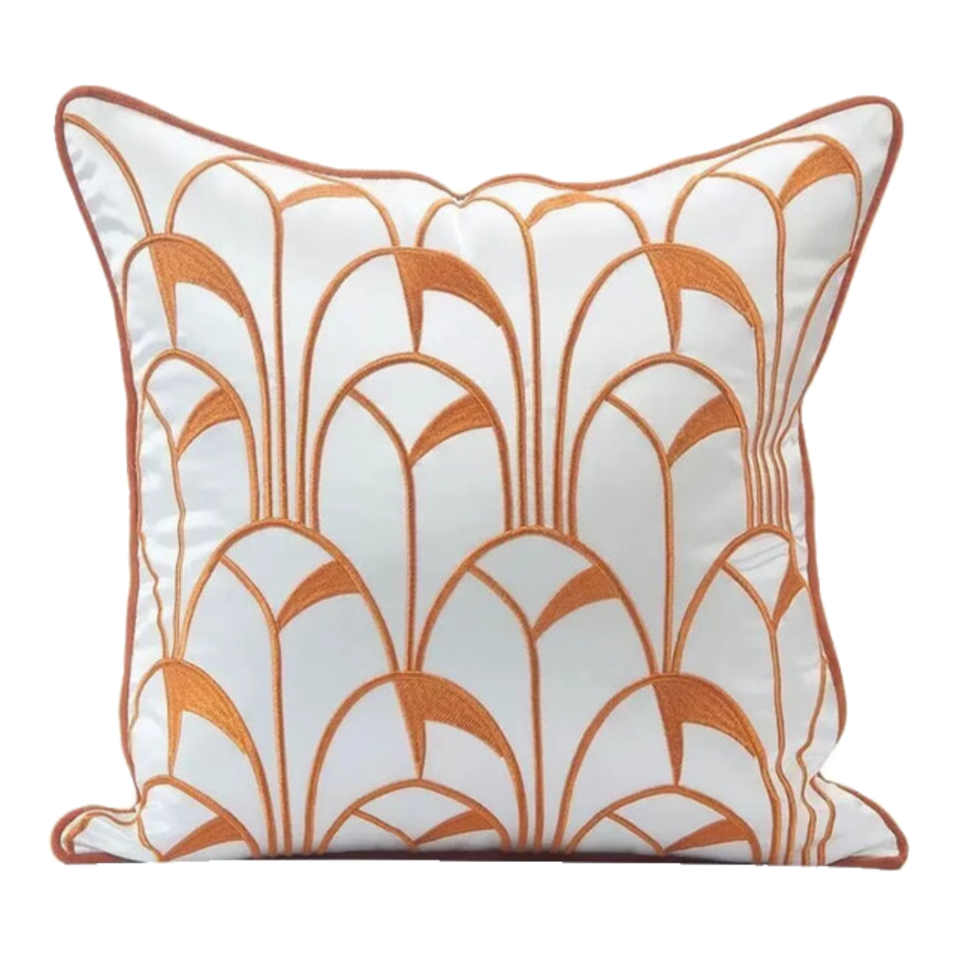 Vỏ Gối Lụa Satin Art Deco Éventail Terra 45-VỎ GỐI-Đối tác tại Trung Quốc theo từng đơn đặt hàng-CẬU HAI HOME DECOR