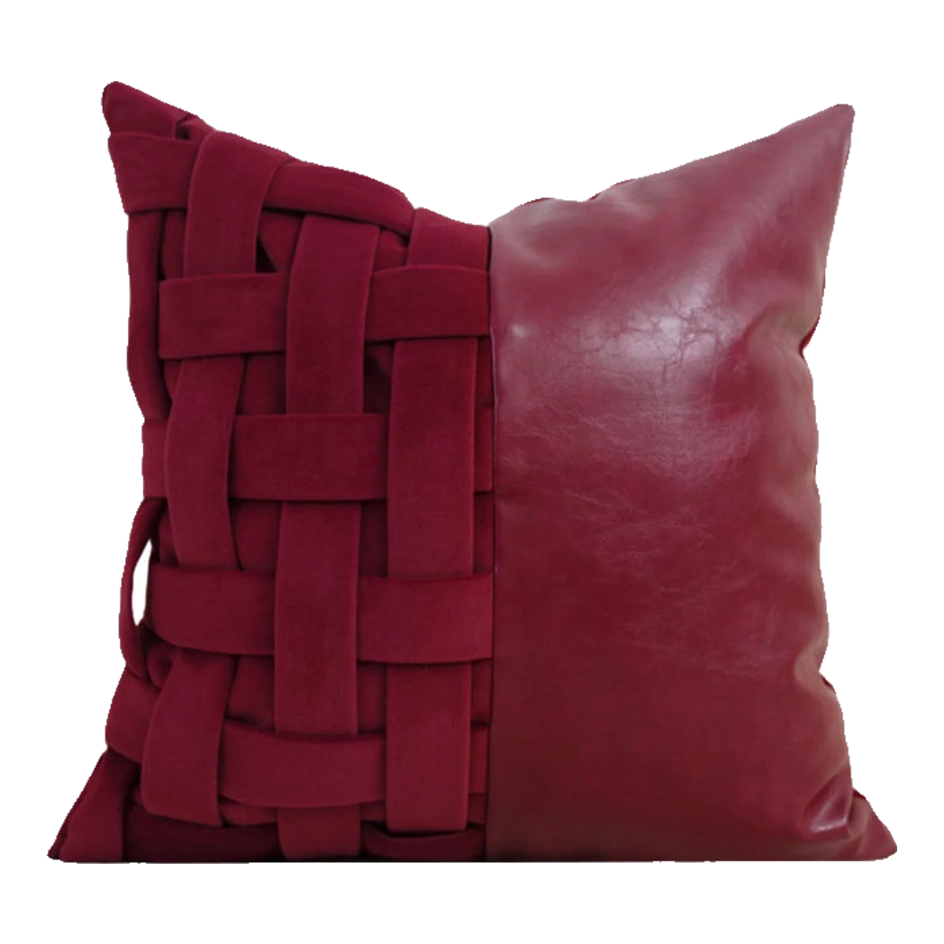 Maison Couture - Vỏ Gối Nhung Leather Bordeaux Woven 45