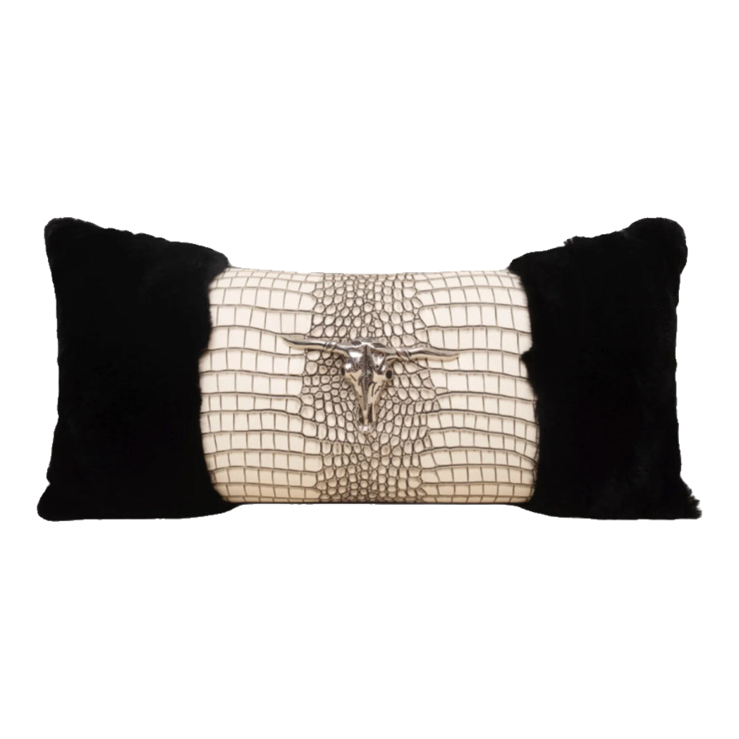 Gối Lông Minuit Ivory Leather Serpent Bull Iconique 30X60-VỎ GỐI-Đối tác tại Trung Quốc theo từng đơn đặt hàng-CẬU HAI HOME DECOR