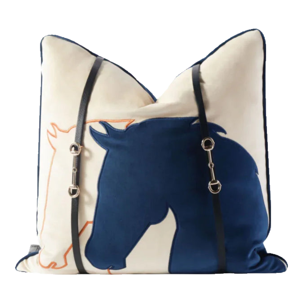 Vỏ Gối Velour Ivoire Perlé Royale Équestre Bleu Harness 45-VỎ GỐI-Đối tác tại Trung Quốc theo từng đơn đặt hàng-CẬU HAI HOME DECOR