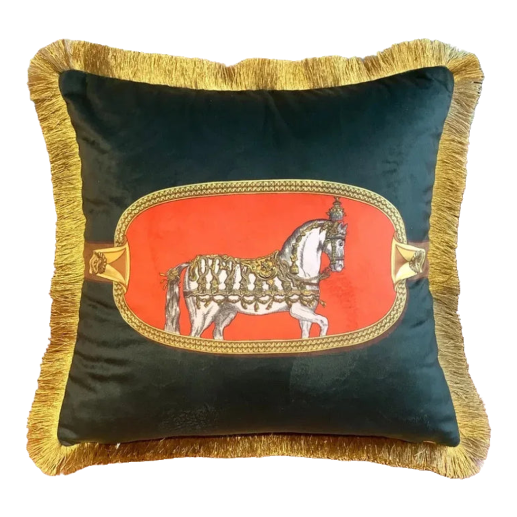 Vỏ Gối Nhung Équestre Émeraude Cheval 45.-VỎ GỐI-Đối tác tại Trung Quốc theo từng đơn đặt hàng-CẬU HAI HOME DECOR