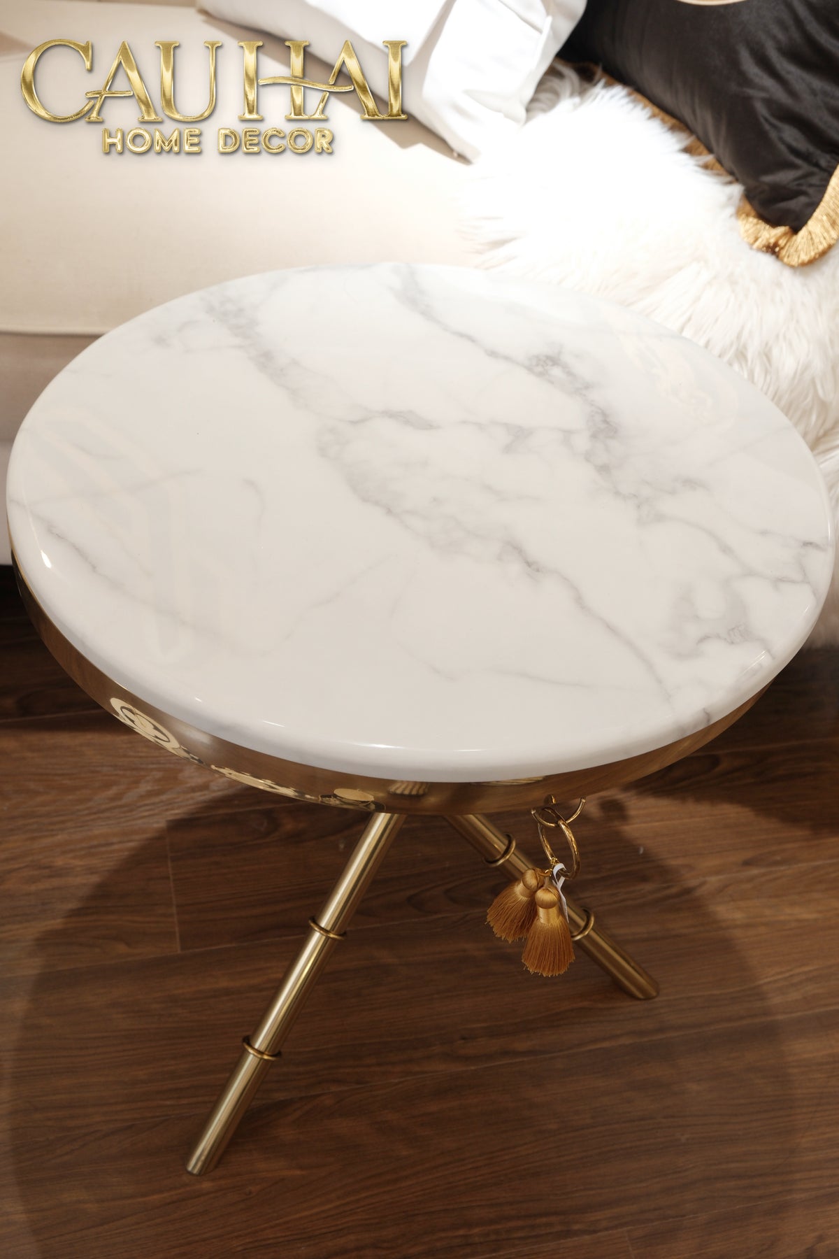 Bàn Sofa Marble Tròn Chinoiserie Bamboo D'Or Ivory H49x53-BÀN SOFA-CẬU HAI HOME DECOR-CẬU HAI HOME DECOR