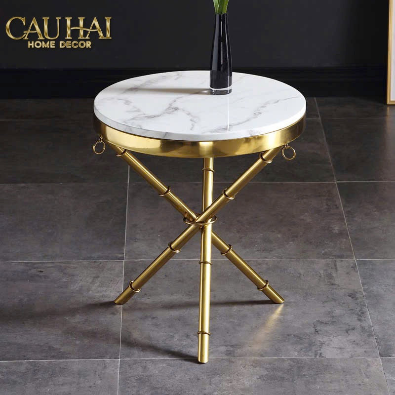 Bàn Sofa Marble Tròn Chinoiserie Bamboo D'Or Ivory H49x53-BÀN SOFA-CẬU HAI HOME DECOR-CẬU HAI HOME DECOR