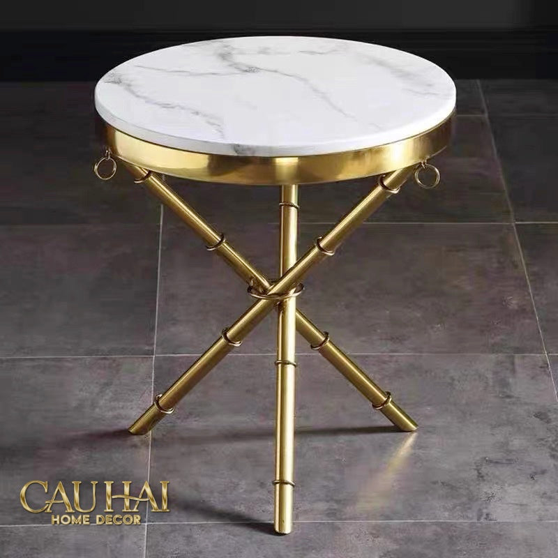 Bàn Sofa Marble Tròn Chinoiserie Bamboo D'Or Ivory H49x53-BÀN SOFA-CẬU HAI HOME DECOR-CẬU HAI HOME DECOR
