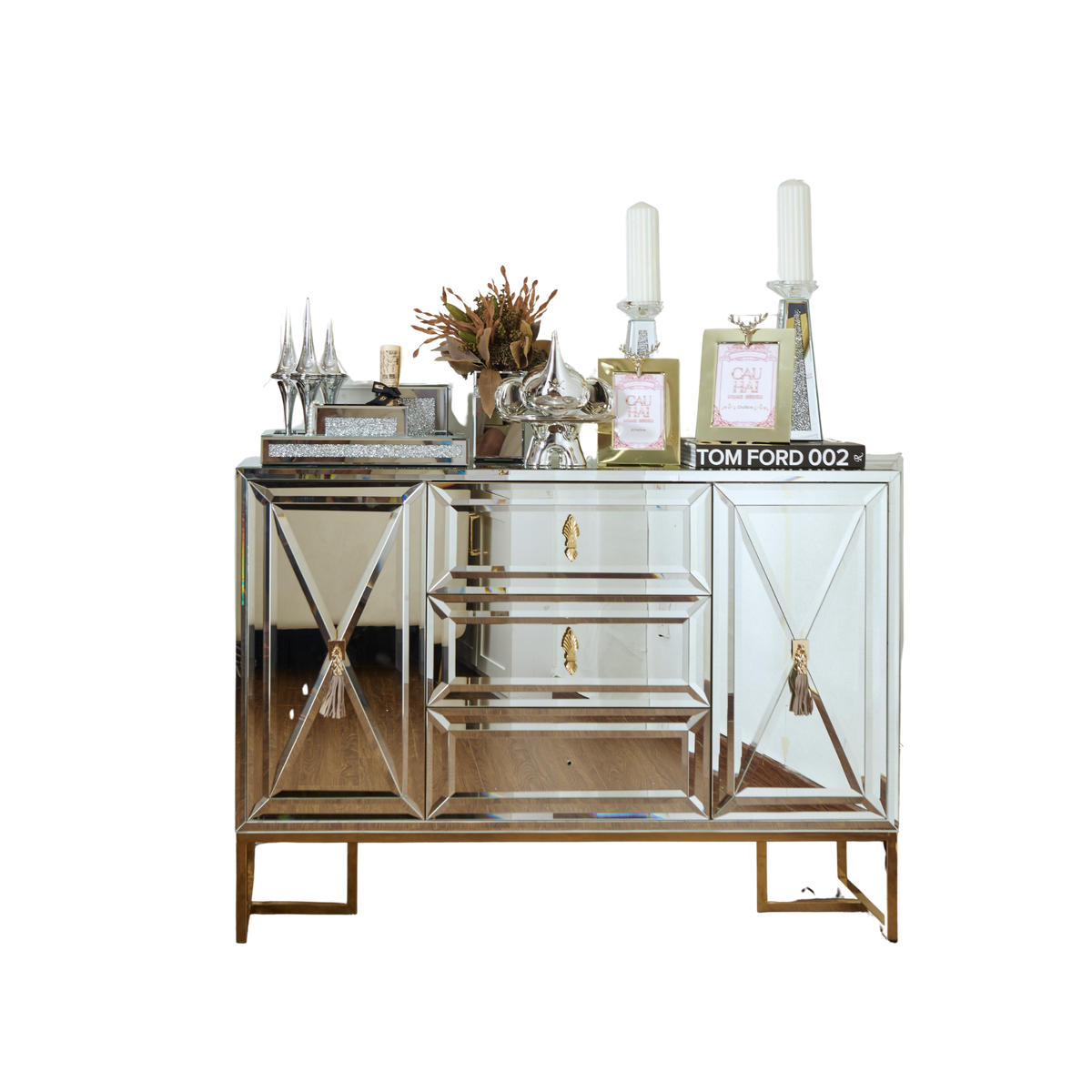 Maison Couture - Bàn Console Gương Tráng Thuỷ Dát Cạnh Bevel Diamond Éclat Gold 86x122x35