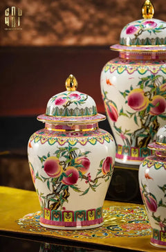 Bình Hoa Bạch Ngọc - Đào Tiên Ngự Phúc- White Jade Vase – Celestial Peach Blessing H31-CẬU HAI HOME DECOR