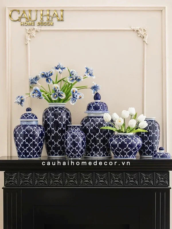 Bình Hoa Ceramic Blue Mystery 20x44-BÌNH HOA-CẬU HAI HOME DECOR
