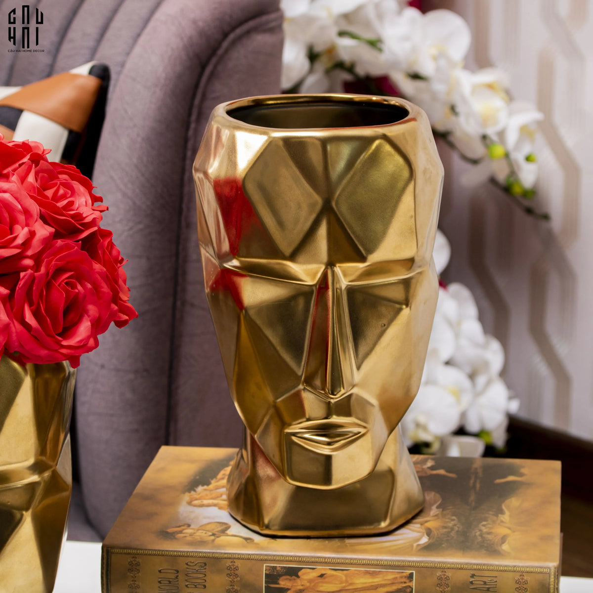 Bình Hoa Golden Moai 18x15x25-BÌNH HOA-Đối tác tại Trung Quốc theo từng đơn đặt hàng-CẬU HAI HOME DECOR