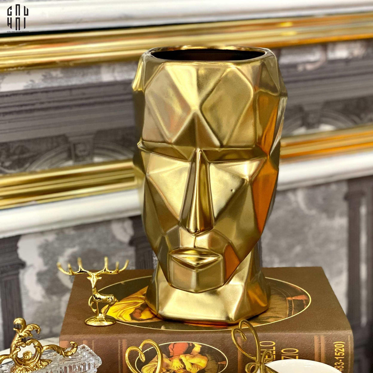 Bình Hoa Golden Moai 18x15x25-BÌNH HOA-Đối tác tại Trung Quốc theo từng đơn đặt hàng-CẬU HAI HOME DECOR