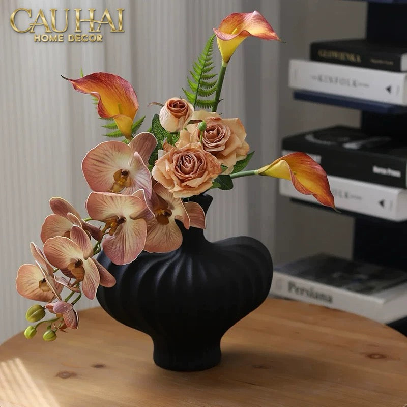 Bình Hoa Gốm Đen Petit Noir Plissé Vase 19x19.5-BÌNH HOA-CẬU HAI HOME DECOR-CẬU HAI HOME DECOR