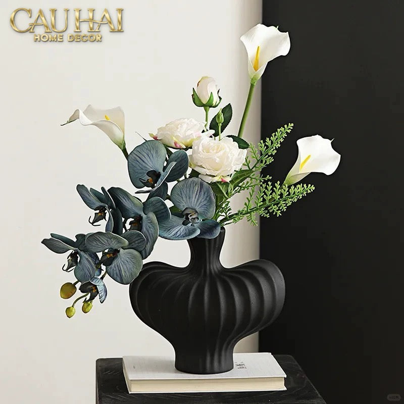 Bình Hoa Gốm Đen Petit Noir Plissé Vase 19x19.5-CẬU HAI HOME DECOR