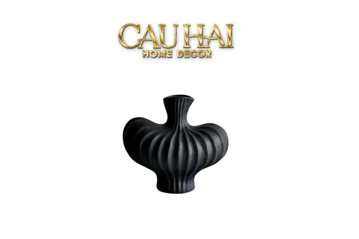Bình Hoa Gốm Đen Petit Noir Plissé Vase 19x19.5-BÌNH HOA-CẬU HAI HOME DECOR