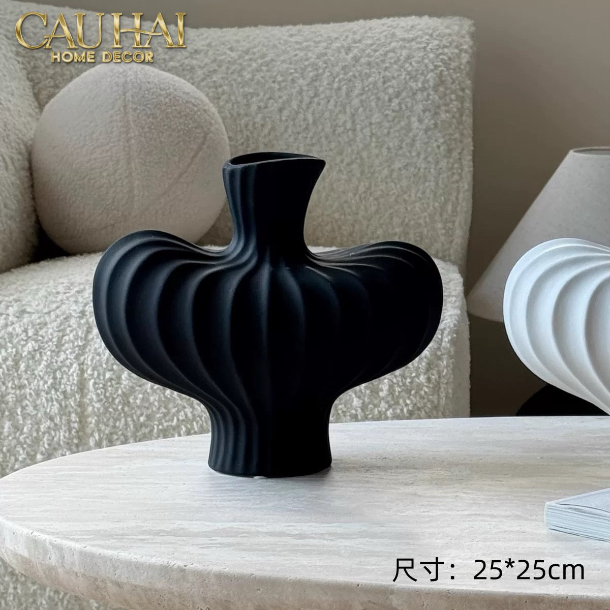 Bình Hoa Gốm Đen Petit Noir Plissé Vase 19x19.5-CẬU HAI HOME DECOR
