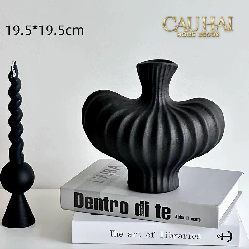 Bình Hoa Gốm Đen Petit Noir Plissé Vase 19x19.5-CẬU HAI HOME DECOR