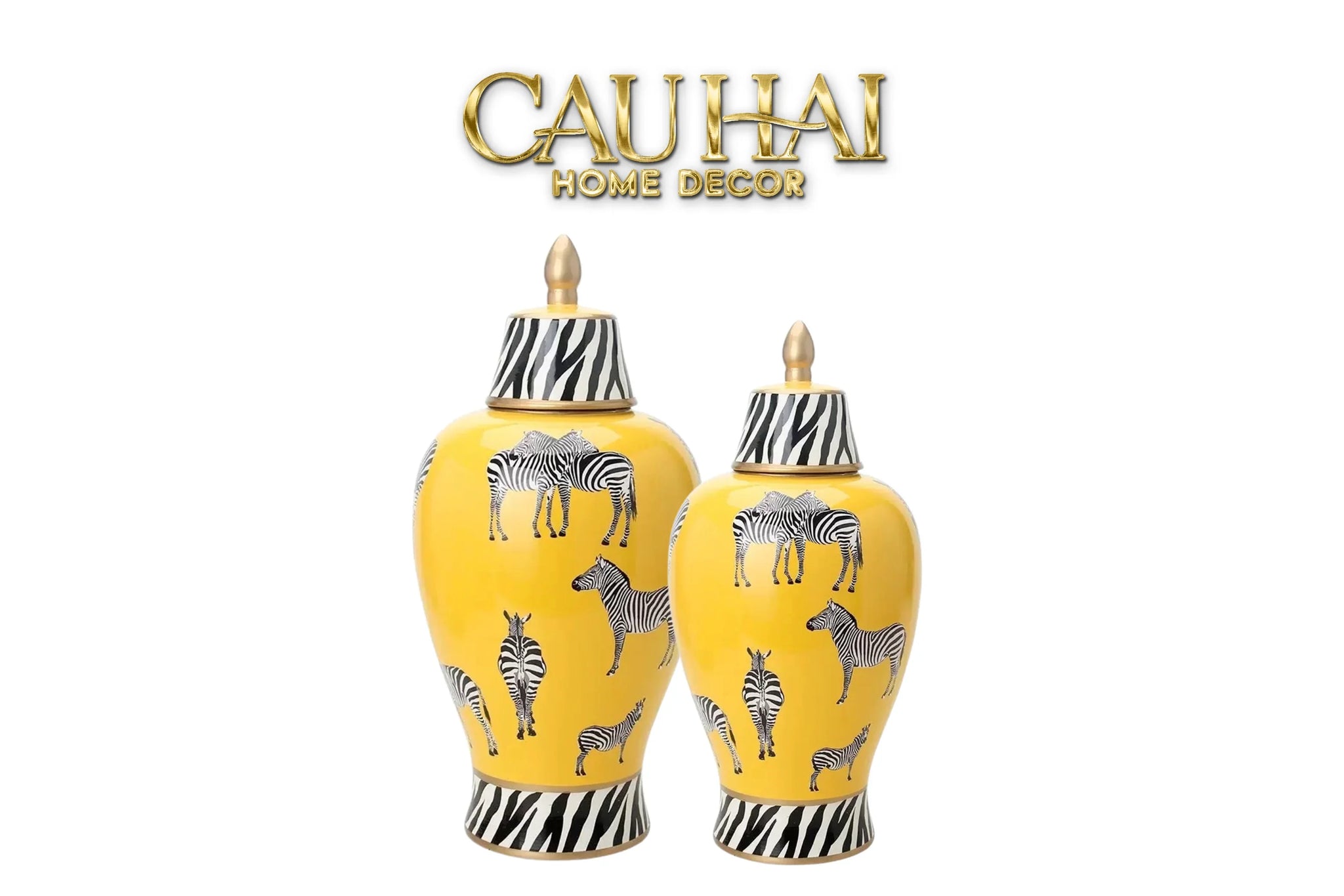Bình Hoa Gốm Sứ Tráng Men Zebra Doré Lidded Vase H49-BÌNH HOA-CẬU HAI HOME DECOR
