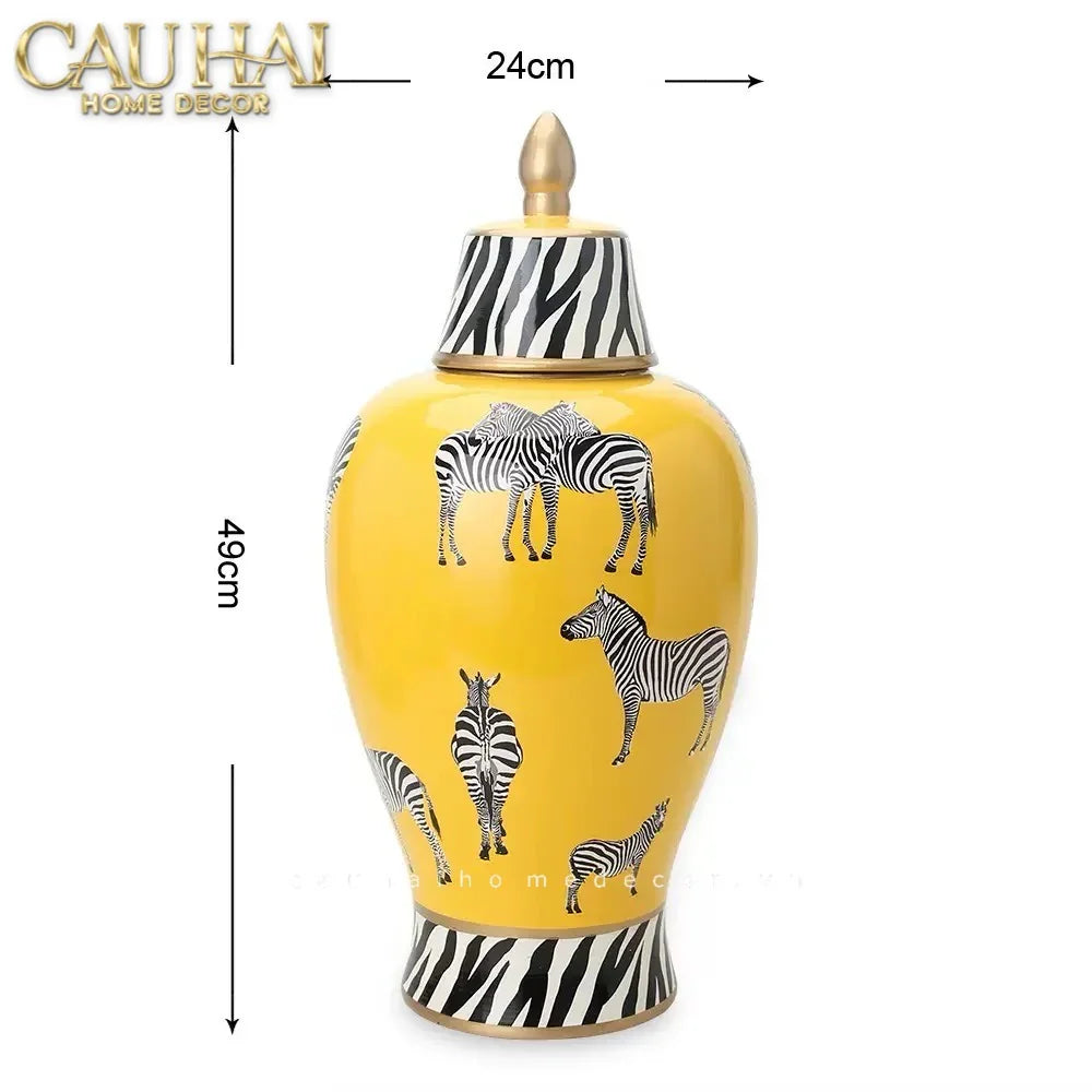Bình Hoa Gốm Sứ Tráng Men Zebra Doré Lidded Vase H49-BÌNH HOA-CẬU HAI HOME DECOR