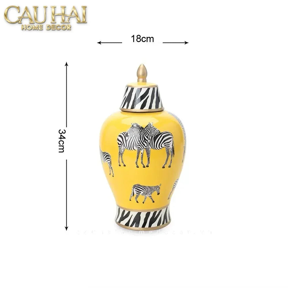 Bình Hoa Gốm Sứ Tráng Men Zebra Doré Lidded Vase H49-BÌNH HOA-CẬU HAI HOME DECOR