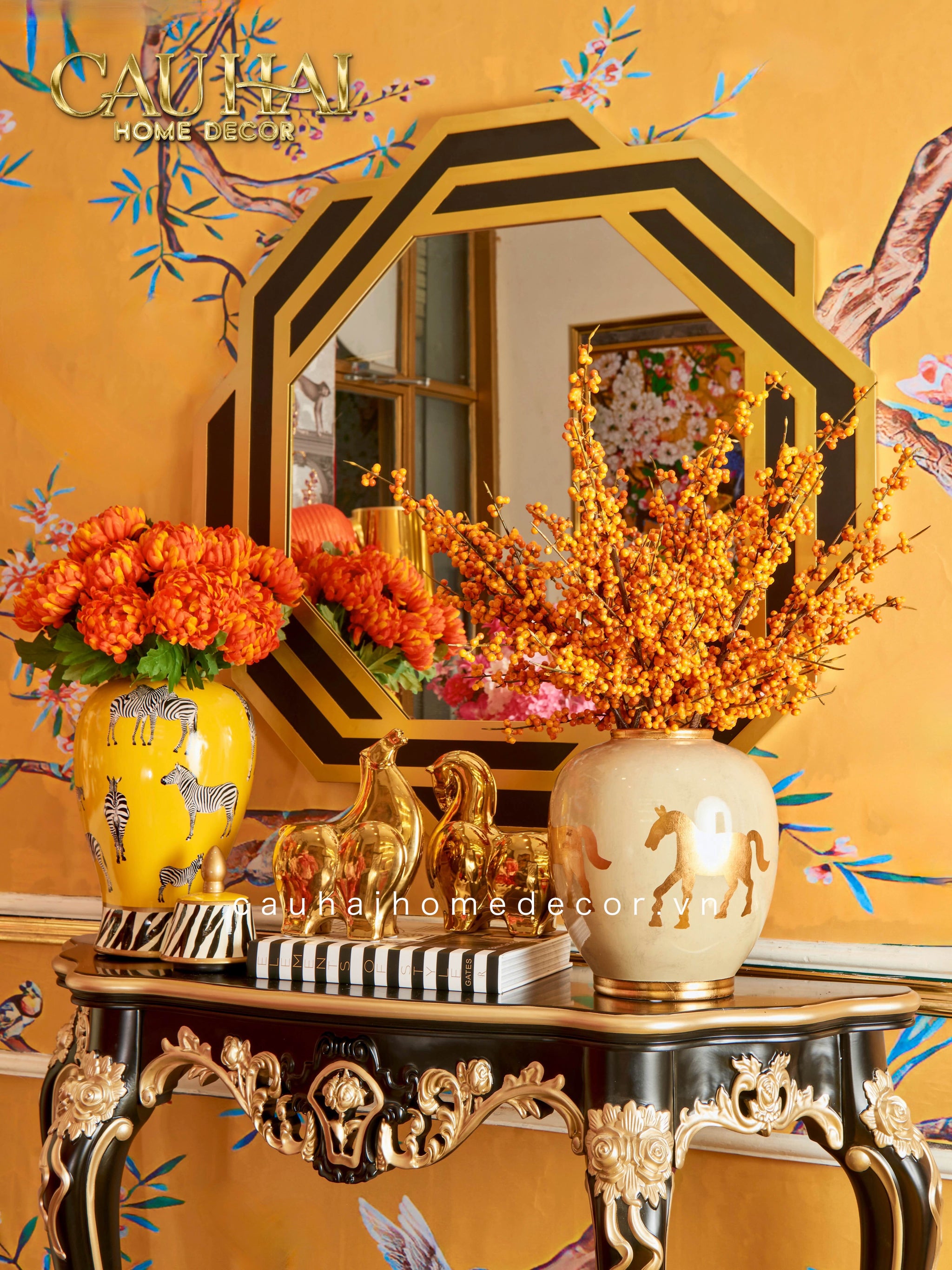 Bình Hoa Gốm Sứ Tráng Men Zebra Doré Lidded Vase H49-BÌNH HOA-CẬU HAI HOME DECOR